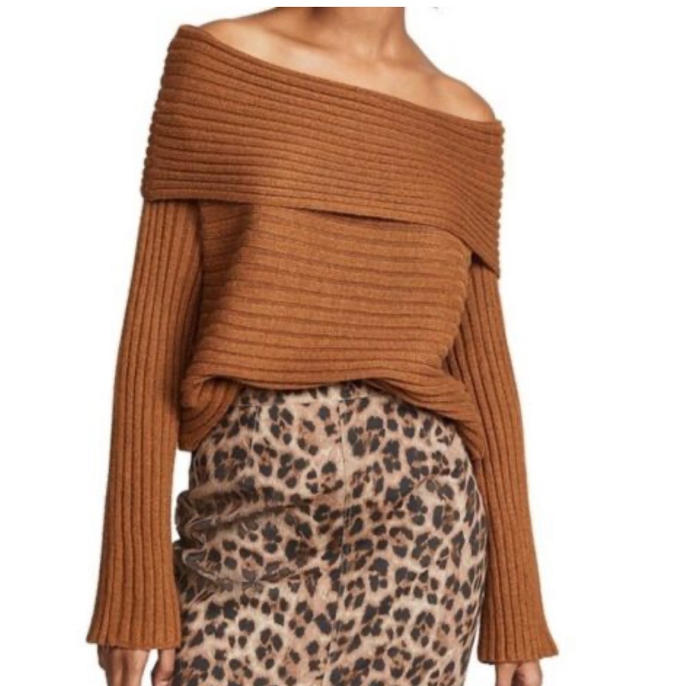 Line + Dot Benigna Sweater Off Shoulder in Bourban Brown